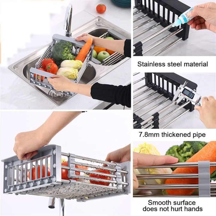 Kitchen%20Sink%20Adjustable%20Rectangular%20Strainer%20Drain%20Fruit%20Vegetable%20Dishe%20Black%20Basket%20Storage%20Rack%20Stainless%20Steel%20-%20Image%203