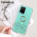 Casinglee for VIVO Y33S case Shiny Ring Glitter Soft Transparent Holder Stand Back cover with String for VIVO Y33S Phone cases cover Stars Moon Girls For girls and Boys. 