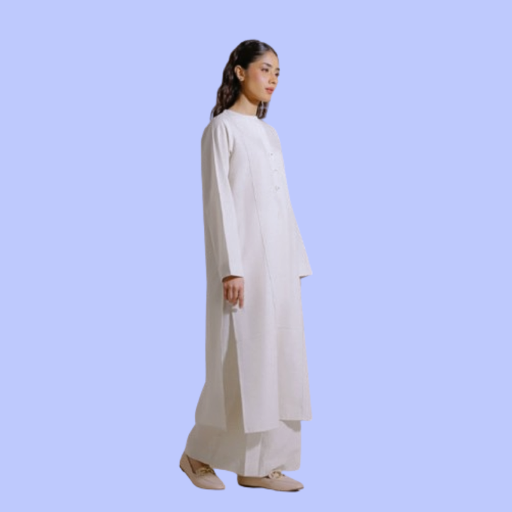pearl white solid colour dress for women  summer collection in lawn and winter in cotton,Stylish Solid CO-ORD Stitched 2pc Dresses  in shalwar kameezor Women & Girls | Affordable & Trendy Ready-to-Wear Outfits