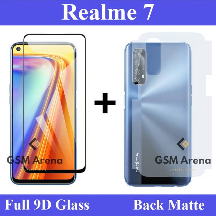Realme 7 Full Black 9D|5D|6D|10D|11D|21D Tempered Glass Screen Protector Full Glue Edge To Edge + Back Matte Protector Soft Skin Sheet Soft Film Protection For Realme 7