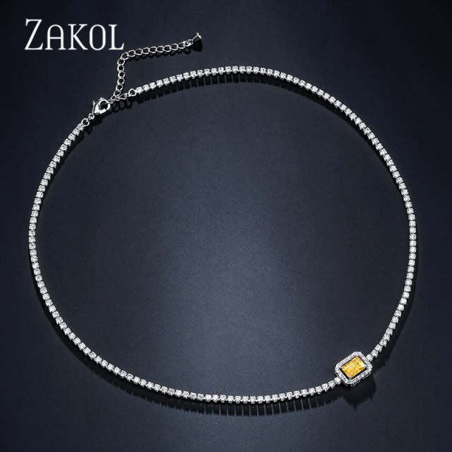 ZAKOL Brand Jewelry Fashion Rectangle Cubic Zirconia Chokers Necklace For Women Girl Party Anniversary Dinner Dress FSNP2140
