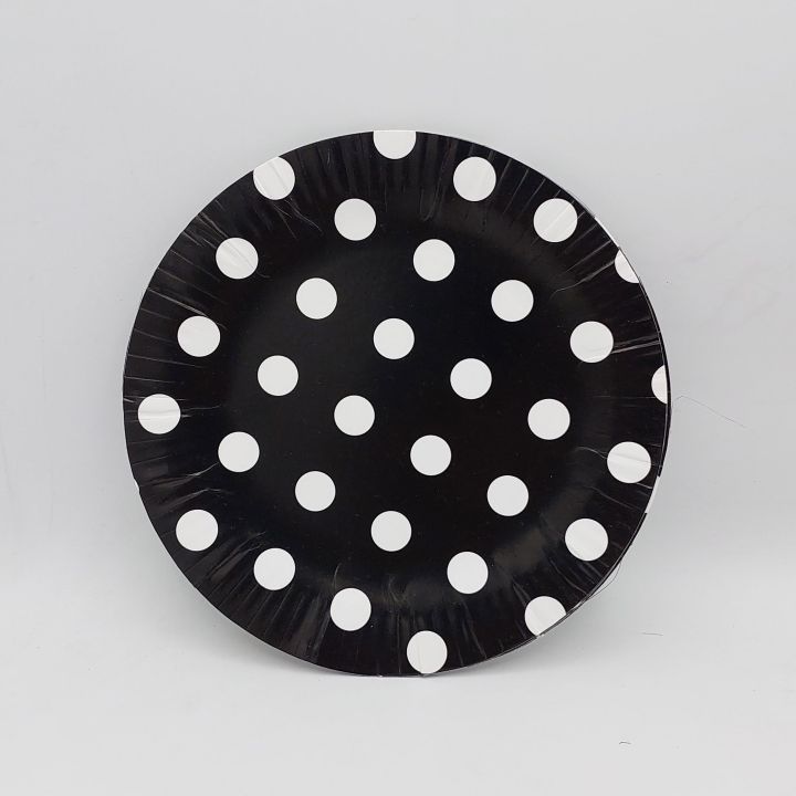BLACK POLKA DOT THEME PAPER PLATES - BLACK POLKA DOT PAPER PLATES - PACK OF 10 PAPER PLATES