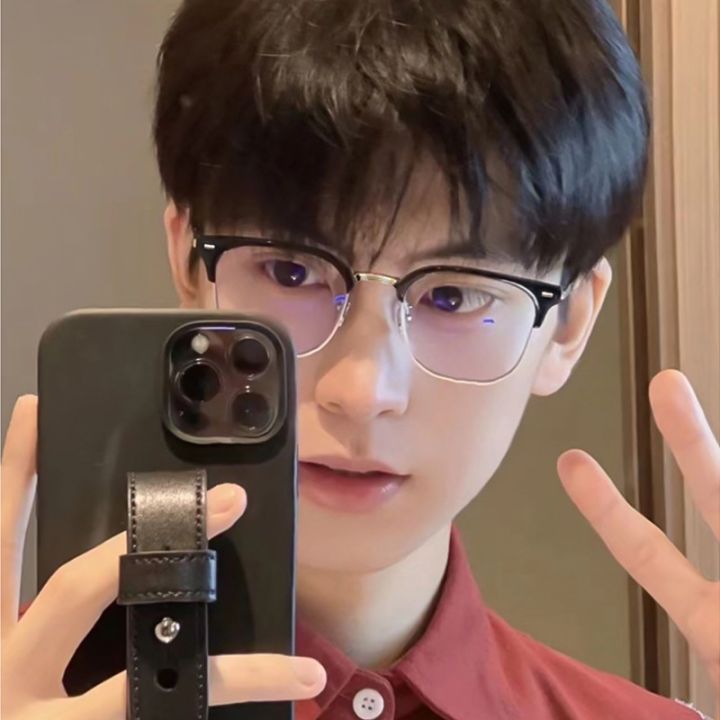 【Qian poem li Store】Classic lightweight semi rimless gaming reading glasses anti eye eyestrain blue blocking men anti glare UV ray fashion