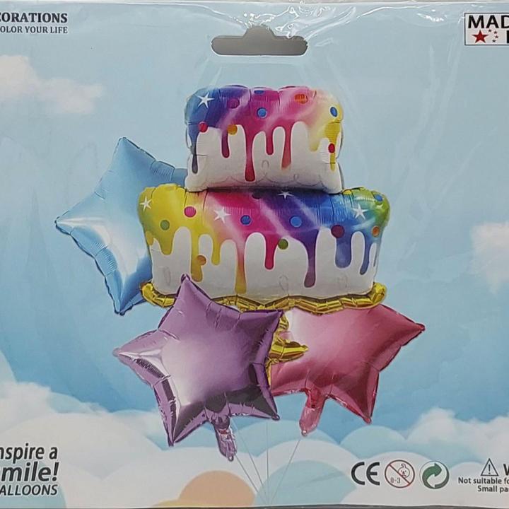 CAKE FOIL BALLOONS WITH STARS FOIL BALLOONS ( PACK OF 4 FOIL BALLOONS )