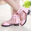 3 5 9 10 12 Years Kids Bow Sandals Children Girls Summer Cute Sandals Beach 2021 Princess Fashion High Heels Tassel School Shoes. 