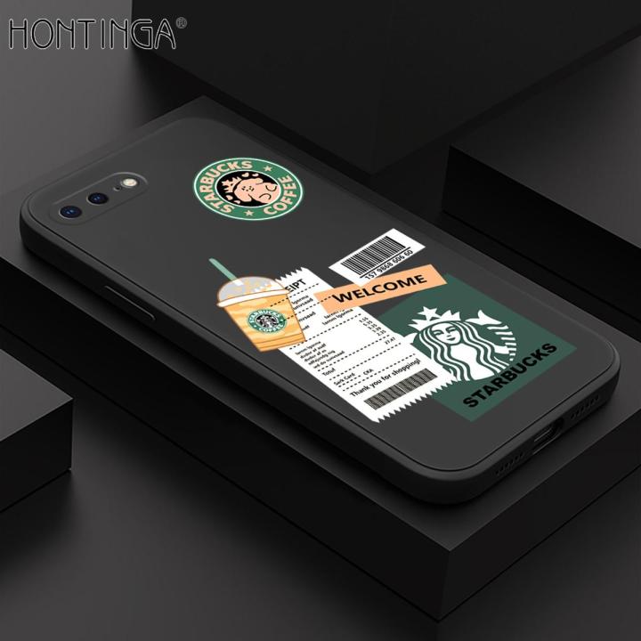 Hontinga for iPhone 7 Plus/8 Plus Case New Starbucks Order Phone Case Original Square Liquid Silicone Cases Full Cover Camera Shockproof Protection Case