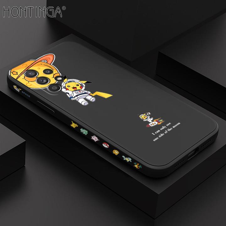 Hontinga for Samsung Galaxy A52 5G Case Side Design Phone Cover Cute Astronaut Pikachu Cover Square Edge Pattern Liquid Silicone Trend Case