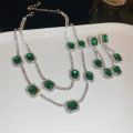 Luxury Necklace Earrings for Women Dark Blue Water Drop Crystal Earrings Wedding Bride Jewelry Sets. 