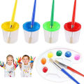 9 Pcs No Spill Paint Cups Set with Paint Brushes and Paint Tray Palette, Paint Cups with Lids for Kids Art Painting. 