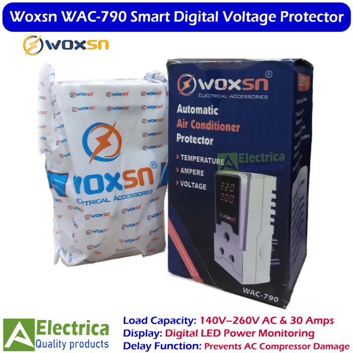 Woxsn WAC-790 30A High-Quality Digital Voltage Protector for Air Conditioners with Automatic Delay & Low/High Voltage Cutoff by Electrica