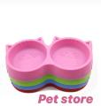 Double Food Bowl - Cat shape For pets -pink. 