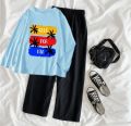 Summer Full Sleeves T-shirt and Flapper Trouser Night Suit Set for Women and Girls. 