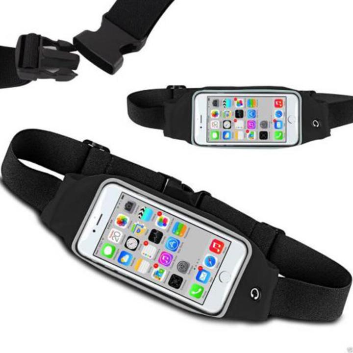 Adjustable Sweatproof Mobile Waist Belly Belt Pouch Bag Case Cover with Transparent Clear View Touch Screen with headphone jack slot For Jogging Sports Running  Gym Workouts  Walking Exercise Hiking