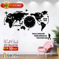Gift City Presents 3D Wooden World Map Clock in Black - Stylish Wall Clock for Home & Offices. 