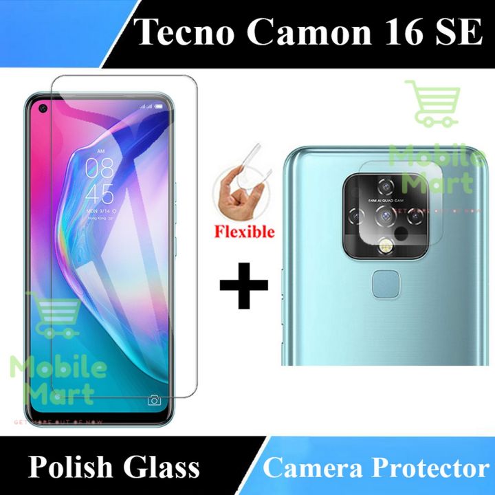 Tecno Camon 16 SE Tempered Glass Screen Protector Polish Glass + Back Camera 9H Gorilla Flexible Protector For Tecno Camon 16 SE