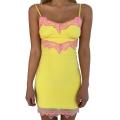 Women’s Summer  Suspender Dress Fresh Butterfly Floral Lace V-neck Backless High-waist Short Dress. 