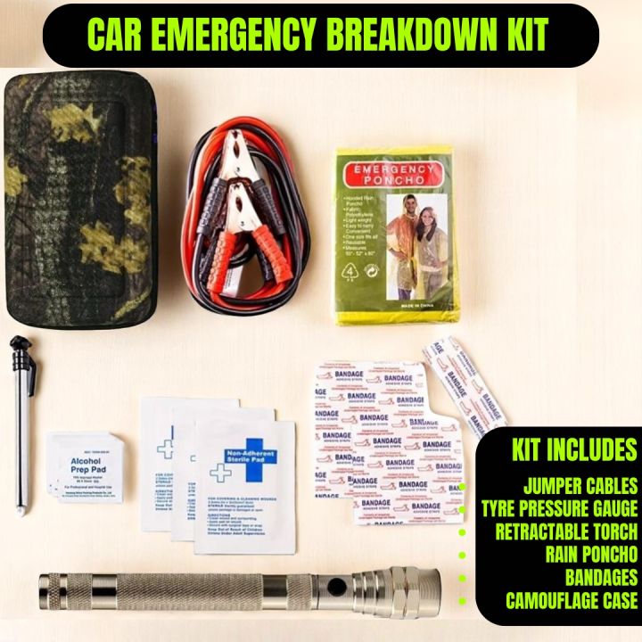 Car Jumper Cables With Emergency Breakdown Kit Retractable Torch And Camouflage Case