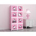 HELLO KITTY 8 Cubic DIY (Nylone) Plastic Baby Clothes Cabinet Space Saver Organizer / Baby cupboard and Baby Hanging Wardrobe - 8 Cubes Storage Cabinet & Wardrobe For Kids With Hanging Rod. 