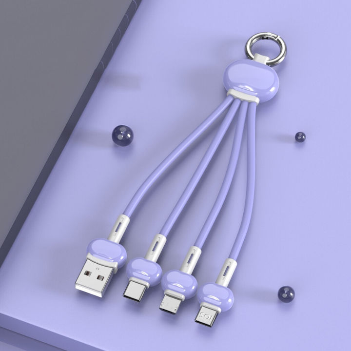 2A Portable 15cm Multi 3 in 1 Cable Short keychain Fast Charging Cable for Micro USB Type C iPhone Cord