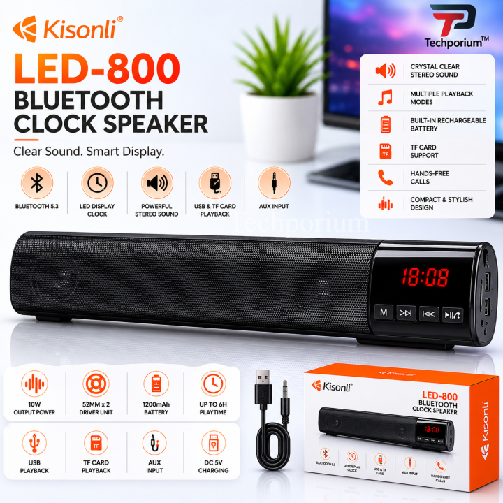 Kisonli LED-800 Wireless Bluetooth Speaker with LED Digital Clock ...