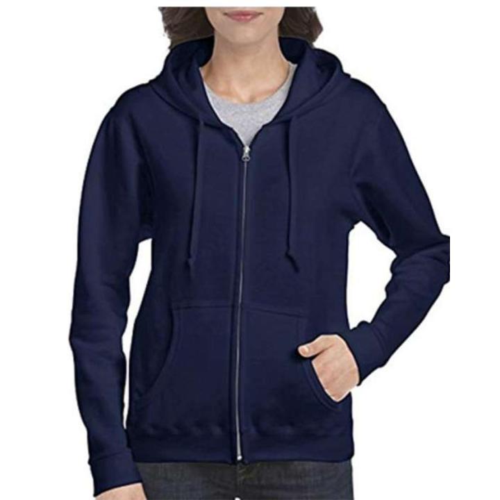 Navy Blue Zipper Hoodie For Women