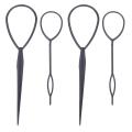 4 Pcs Topsy Tail Hair Styler Hair Style Hair Twister Snare Loop Black. 