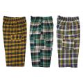 (Pack of 3) Men's Cotton Three Quarter Shorts with Pockets - Checkered Summer long Shorts for Men and Boys. 