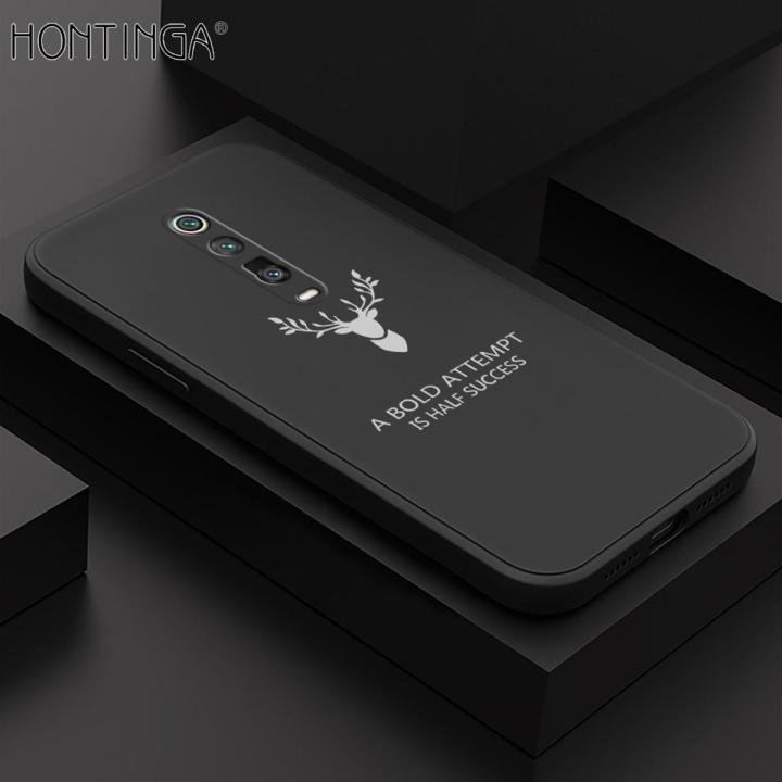 Hontinga for Xiaomi Mi 9T Case Soft Silicone Square ELK Deer Reindeer Phone Cases Full Cover Camera Shockproof Protection Rubber Case