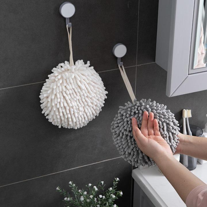 Bathroom Chenille Hand Towels Wipe Hand Towel Ball Kitchen with Hanging Loops Quick Dry Soft Absorbent Microfiber Towels