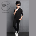 Kids Black With White Stripe Style Full Sleeves Zipper with Warm Black Trouser for Kids. 