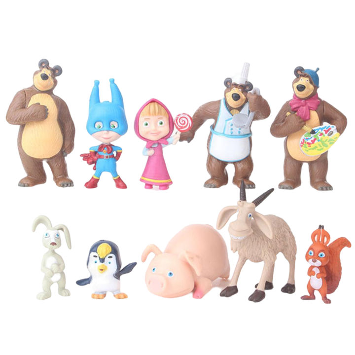 10 pieces/set Russia Masha Toy Figure Doll Home Decoration Masse Toys Bear Masshe Action Figure Creative Bear Doll Gift For Kid