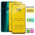 Pack of 02 - Samsung Galaxy A20s - 100% Original Full coverage Tempered Glass screen Protector- Full Glue- with Cleaning Wipes. 