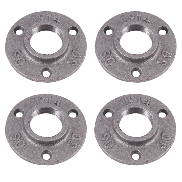 1 Inches Malleable Cast Iron Pipe Flange, Industrial Pipe Flanges for Threaded Black Pipes and Fittings 4 Pcs