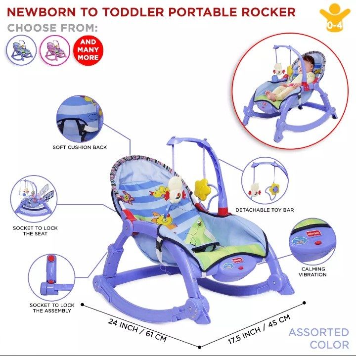 Jubilant Baby Newborn to Toddler Portable Rocker and Bouncer with Music and hanging toys