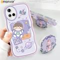 AMORVOR for Vivo Y33S / Y21 2021 / Y21S / Y21A / Y33T / Y21T Back Cover (With Free Holder) Space Girl Soft Wavy Phone Case Camera Protection Transparent TPU Soft Cover. 