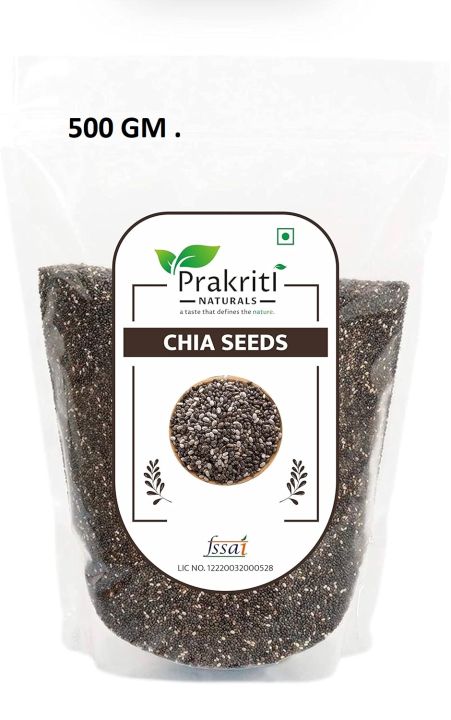 Prakriti Naturals Chia Seed Omega-3 Seeds for Eating | Non-GMO and Fibre Rich Seeds | Best for Weight Loss | Healthy Snacks (500GM