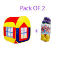 Pack Of 2 Play House Tent - Multicolour + Soft Plastic Balls 50 Pcs Set - Multicolour. 