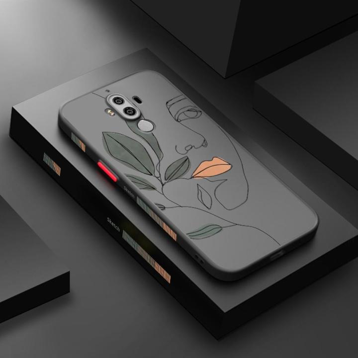 For Huawei Mate 9 Case With Simple artistic face Frosted Transparent Hard Casing soft Side Edge Square Silicone Cases Full Back Cover Camera New Design Phone Case Shockproof Protection Case
