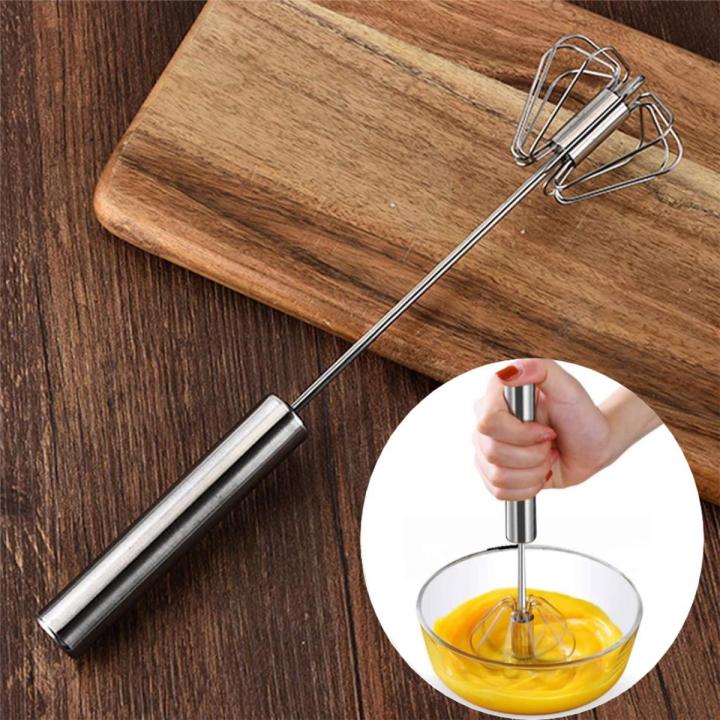 Semi-Automatic Egg Beater 12 Inches Coffee Whisker Hand Push Beater Full Length Stainless Steel Egg Whisk Manual Hand Mixer Self Turning Egg Stirrer Kitchen Egg Tools.
