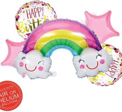 Rainbow Foil Balloons With Birthday Round & Stars Foil Balloons Set For Birthday Decoration