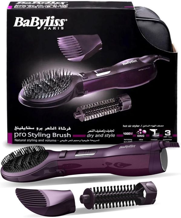 BaByliss The Paddle Air Brush Airstyler, High-Octane 1000W Pro Styling Brush, Adjustable 2 Speeds & Temperature Settings For Quick Dry, Ionic Function With 3 FREE Attachments, AS115SDE (Purple)