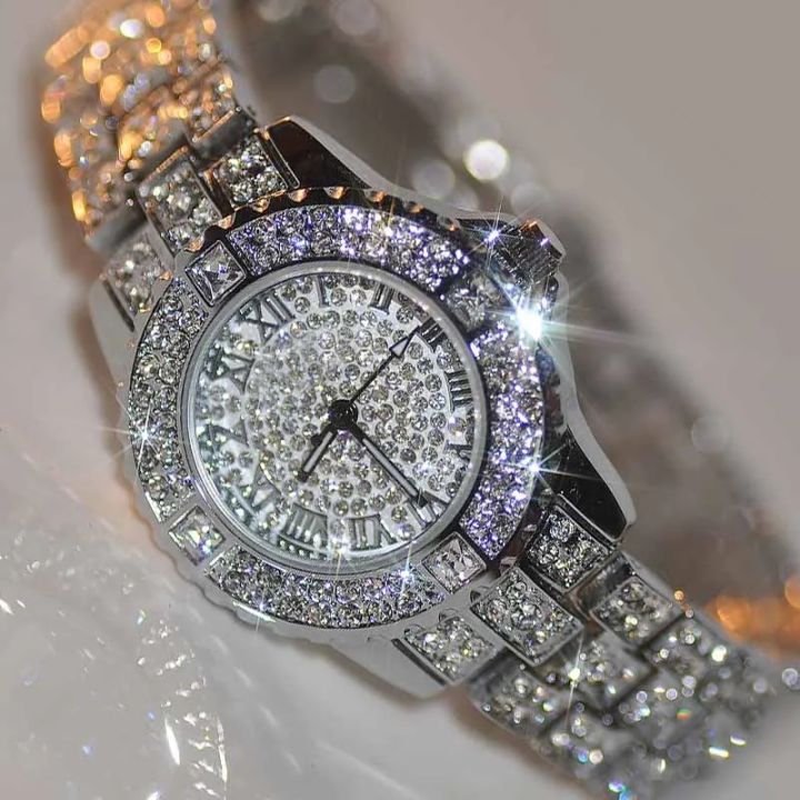 Women Diamond Quartz Wristwatch Exquisite Diamond Stainless Steel Watches Suitable for Ladies or Girls Fashion Business Watch Daraz.pk