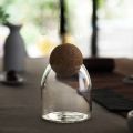 Techmanistan Clear Glass Kitchen Jar With Wooden Bamboo Airtight Seal Ball Cork Stopper Lid For Spice/Herbs/Cookies/Pasta/Candies/Stationery/Beads & Small Items. 