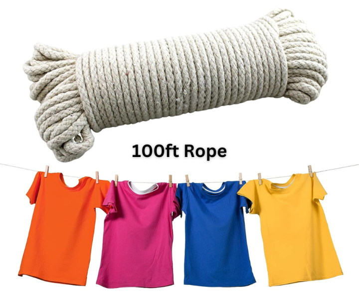 100ft Cloth Hanging Rope Clothesline - Heavy Duty Clothes Line Kapra Rassi