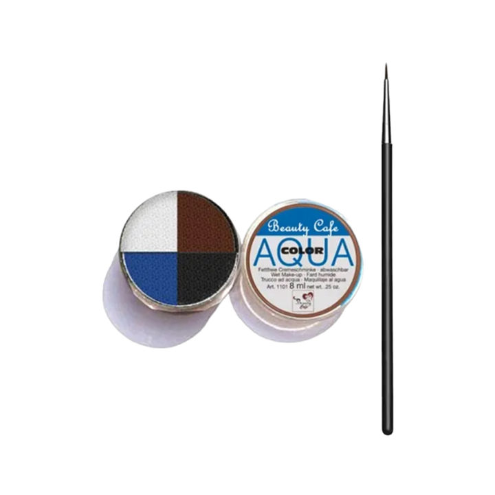 4 Color Aqua Cake Eyeliner With Free Liner Brush - Black Blue White Brown