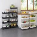 Kitchen Storage Cabinets Kitchen Rack Floor-to-Ceiling Multi-Layer Refrigerator Cracks Removable Trolley Side Storage Rack Living Room Supplies Storage Rack Kitchen Shelves. 