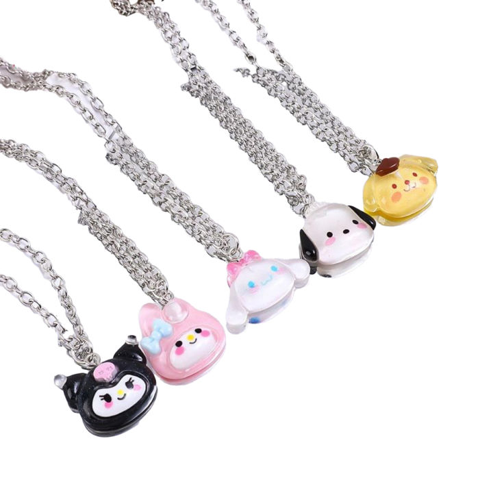 Kawaii Cartoon Sanrio Kuromi Melody Pochacco Pendant Necklace/ Anime Characters Little Animal Chain Decorative Necklace