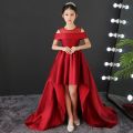 Long Dresses Flower Girls Red Color Birthday Party Competition Evening Dresses For Kids ( Fabric  Net And Silk  )  ( Size 03 Month To 16 Yrs). 