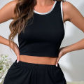 Women Polyester Suit Stylish 2-piece Women's Suit Trendy Color Matching Vest Shorts Set Breathable Comfortable Breathable Women Suit. 
