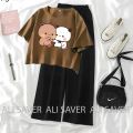 Dudu Bubu Crop Top Suits For Women And Girls Short Sleeve Tee and Black Flapper. 